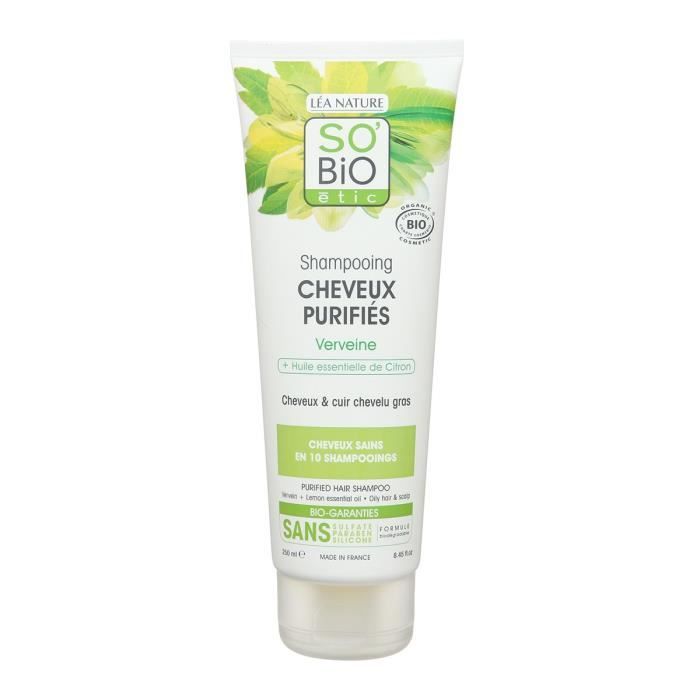 SOBIO Shampoing cheveux purifiés - Verveine et huile essentielle de citron - Bio - 250 ml