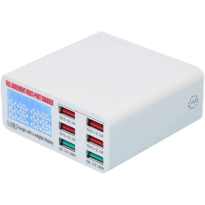 chargeur mural usb multiple, bloc de chargeur usb 6 ports muti chargeur mural usb résistant aux hautes températures 100240 v [341]
