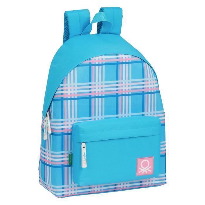 Cartable - Benetton - Tartan Bleu Multicouleur - Polyester - 15 L - Zippée