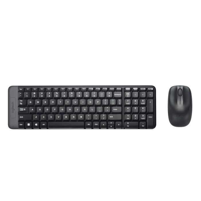 Ensemble Clavier Souris - Sans fil - Logitech - MK220 - AZERTY - Noir