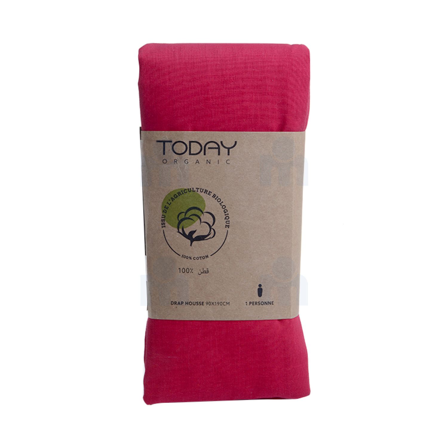 Drap housse coton bio 57 fils 90x190cm pomme d'amour x1 pièce - TODAY