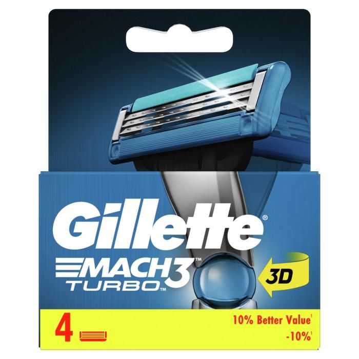 Recharges de Lames de Rasoir - GILLETTE - Mach3 Turbo - 4 unités - Rasage confortable - Lames durables