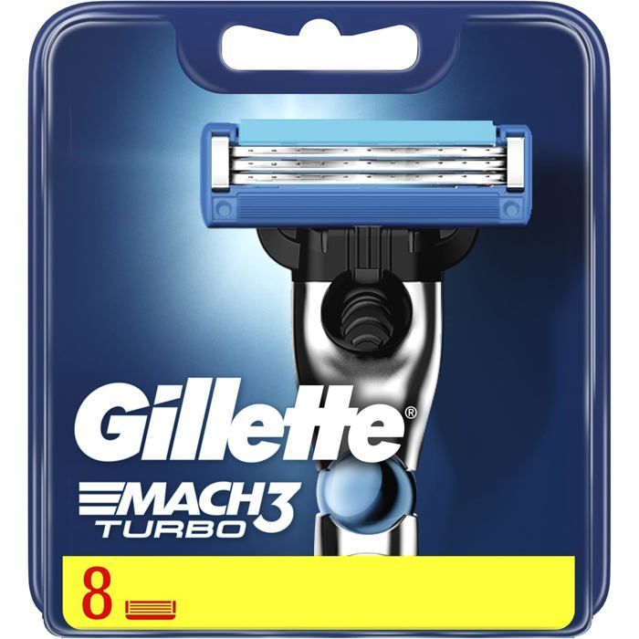 Recharges de Lames de Rasoir - GILLETTE - Mach3 Turbo - 8 Lames - Rasage Confortable - Compatible Mach3+
