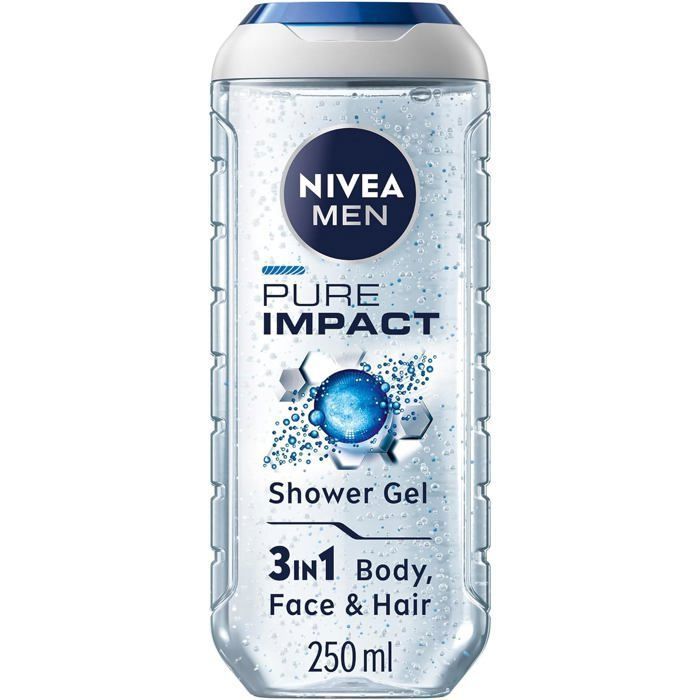Gel douche - NIVEA MEN - Pure Impact - 250ml - Sans parfum - Testé dermatologiquement