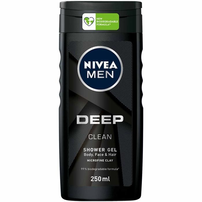 Gel douche - NIVEA MEN - DEEP - 250ml - Formule à la poudre d'argile - Parfum bois sombre
