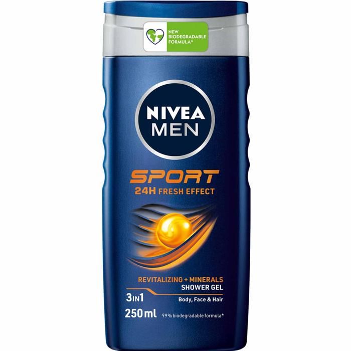 Gel douche 3en1 - NIVEA MEN - Sport - 250ml - Fraîcheur 24h - Parfum revitalisant