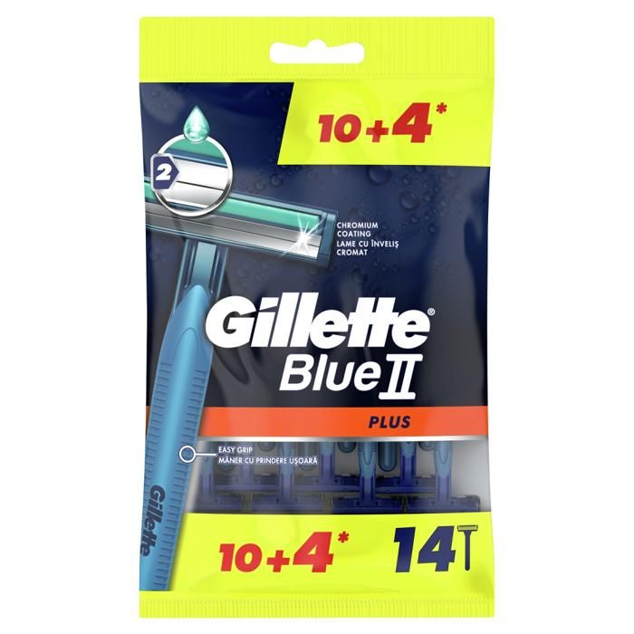 Rasoir jetable - Gillette - Blue II Plus - 10 unités + 4 GRATUITS - Bande lubrifiante - Manche ergonomique