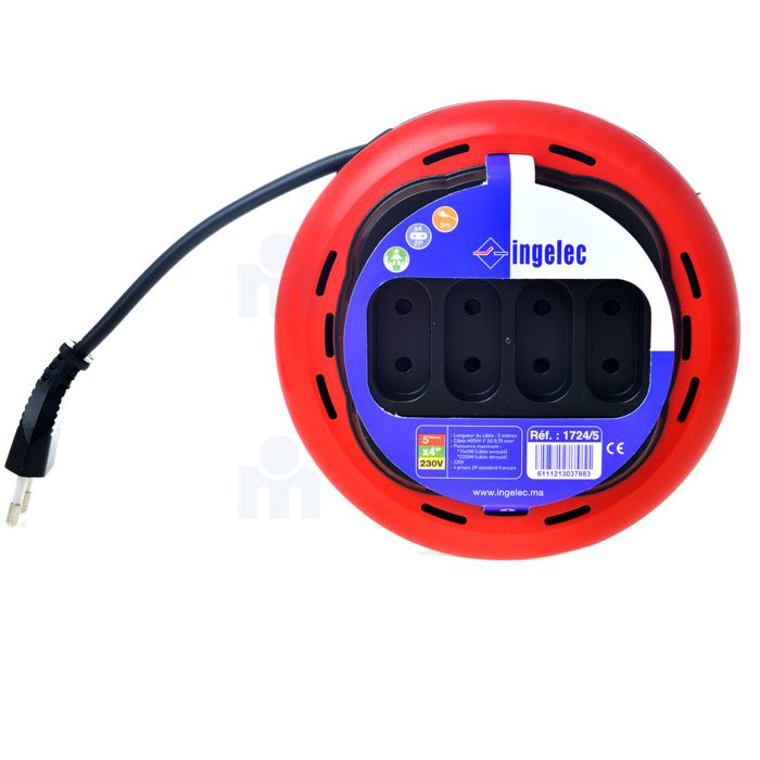 Enrouleur domestique 4 prises 2P 5m - INGELEC