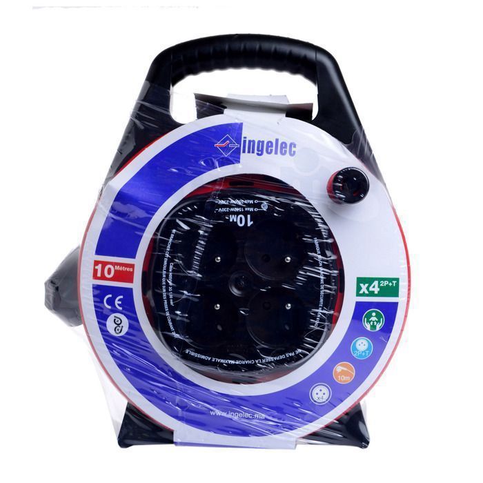 Enrouleur multiprises - INGELEC - 4 prises 2P+T - 10M - 3500W - Intérieur