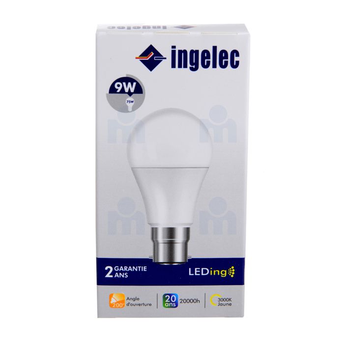 Ampoule LED A60 9W B22 3000K lumière jaune - INGELEC