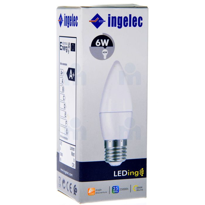Ampoule LED flamme 6W E27 3000K lumière jaune - INGELEC