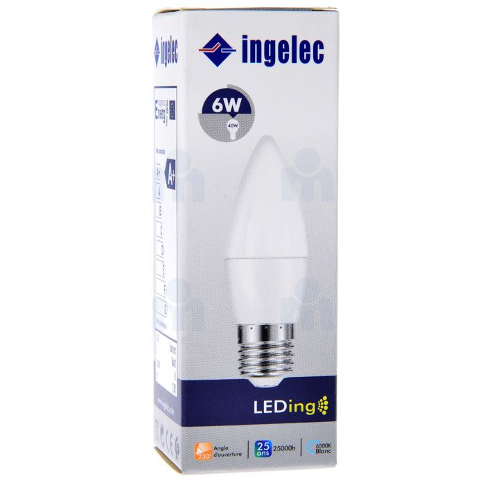Ampoule LED flamme 6W E27 6500K lumière blanche - INGELEC