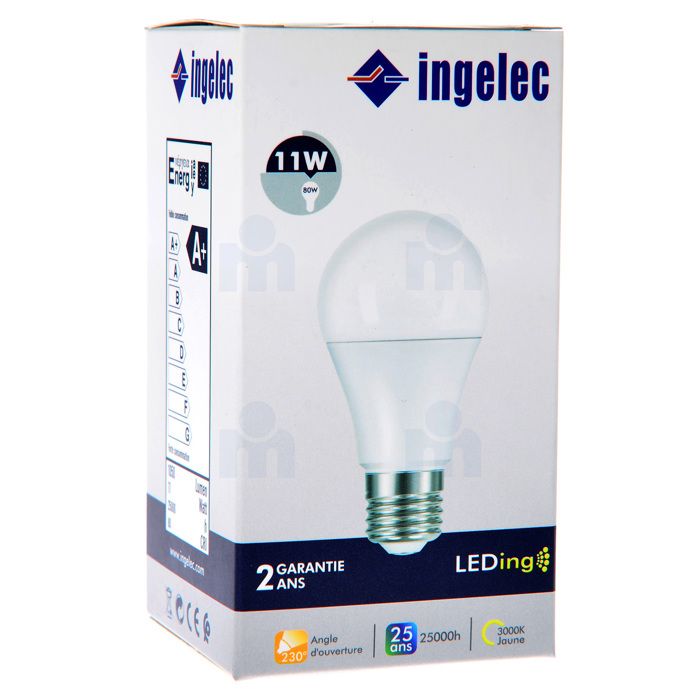 Ampoule LED A60 11W E27 3000K lumière jaune - INGELEC