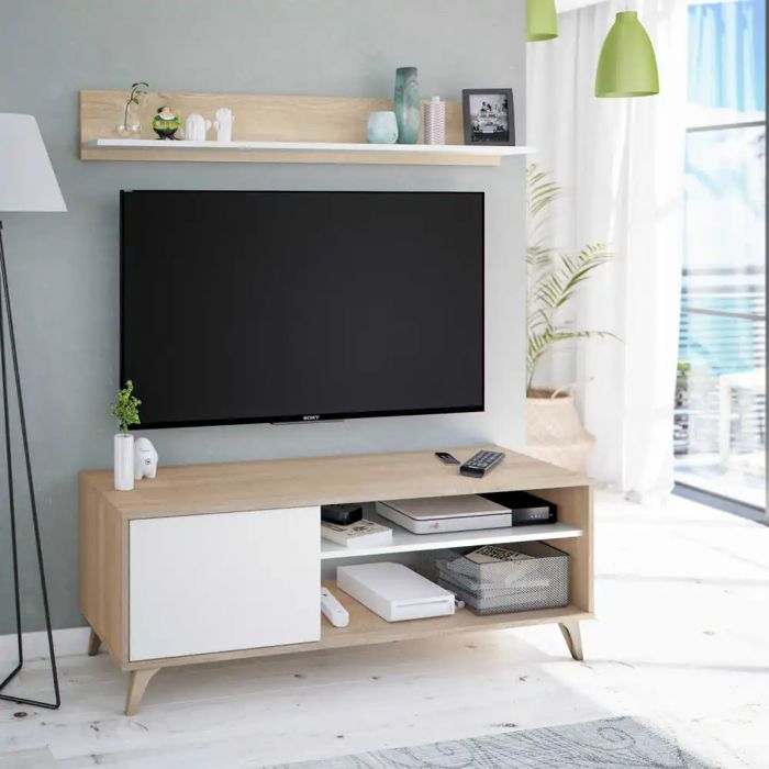 KIKUA Plus meuble TV avec étagère suspendu 135 cm