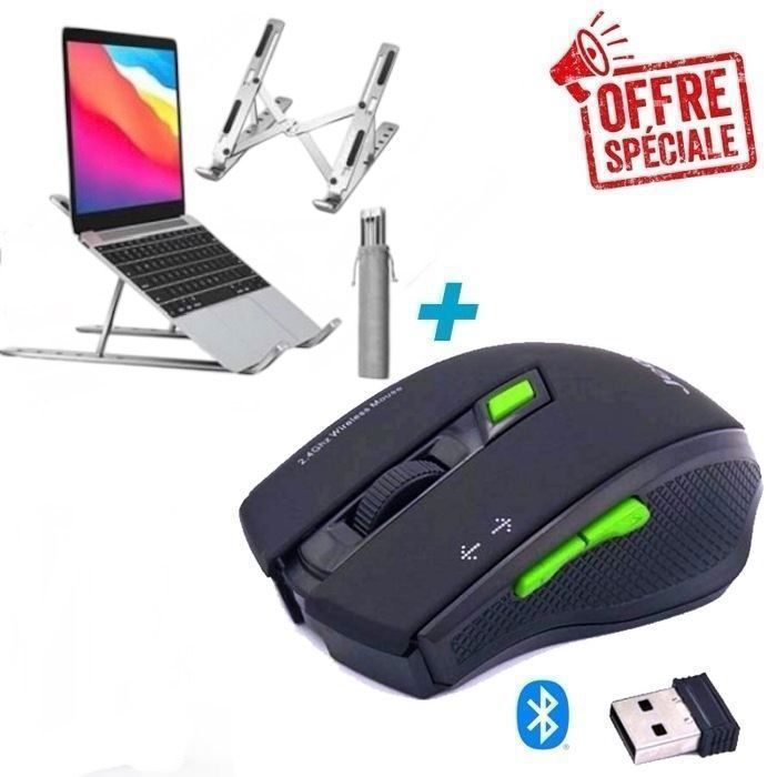 Pack Souris sans fil Bluetooth JEDEL W400 + Support  alminuoum pliant Portable pour tablette TABTOP ordinateur Macbook
