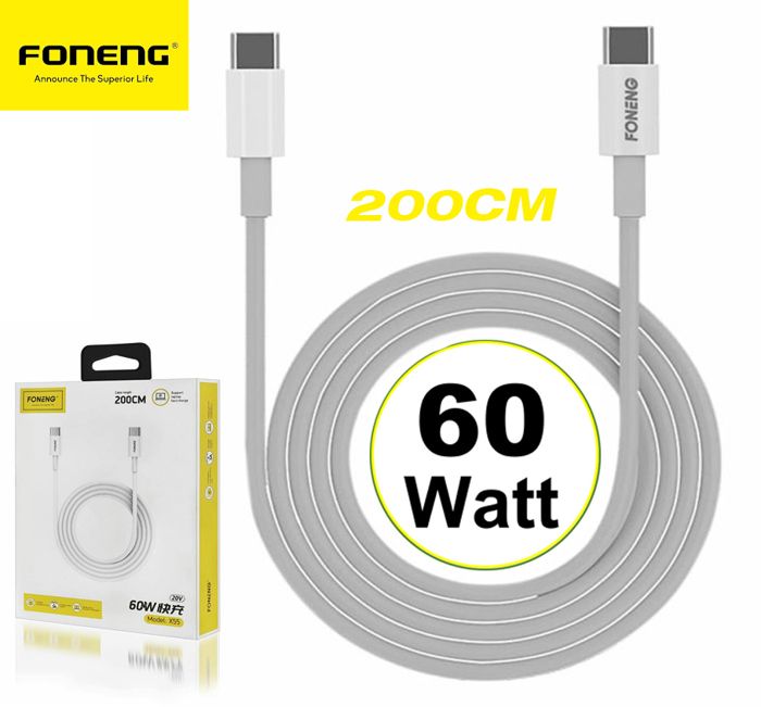 Câble de charge rapide USB type-C à type-C PD 60W 2M compatible smartphones avec Smartphone Samsung Galaxy Xiaomi Redmi OnePlus Oppo