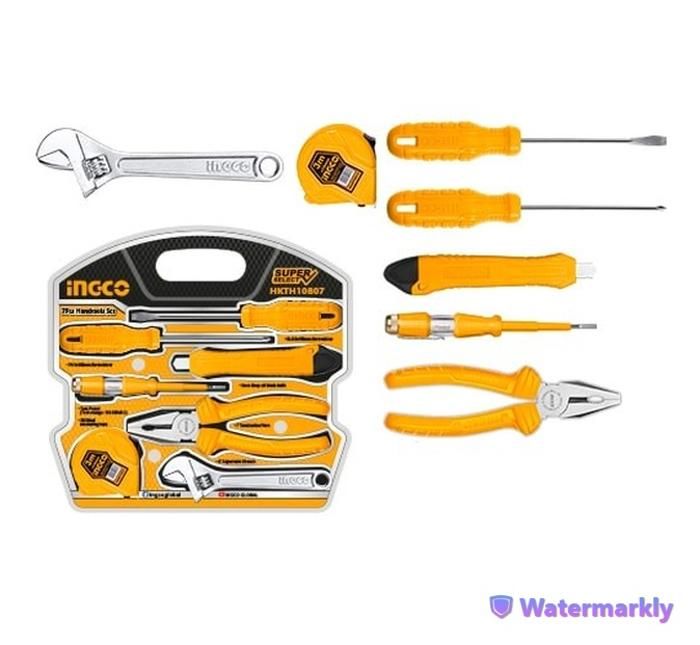 Jeu d'outils à main - INGCO - 7 pièces - Protection électrique - Couleur jaune - Outils variés