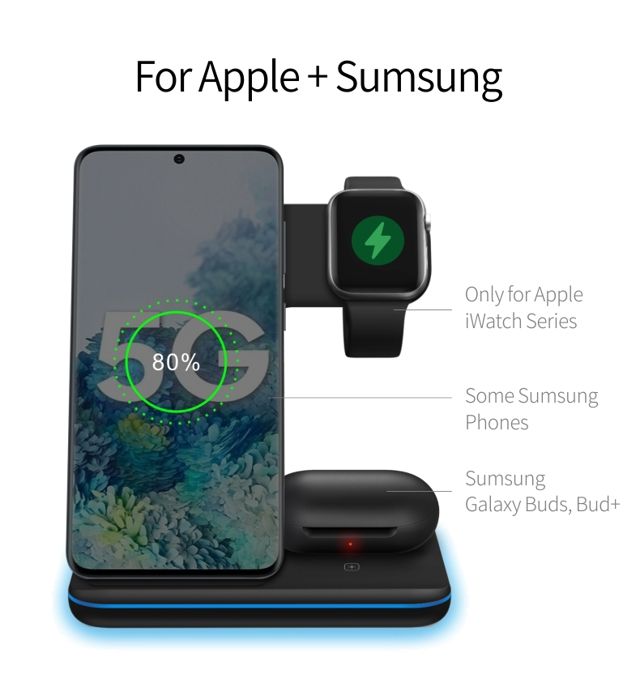 3 en 1 15w 10w Charge rapide chargeur sans fil support de support Qi Station de charge sans fil multifonction pour iPhone iWatch Air
