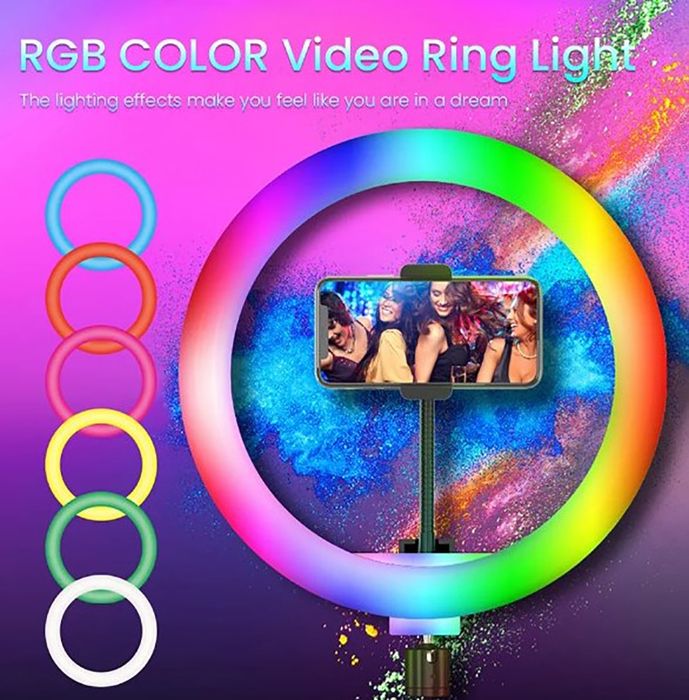 Éclairage Ring Light - LED - 26cm - Clip pour téléphone - RGB - Studio photo et maquillage