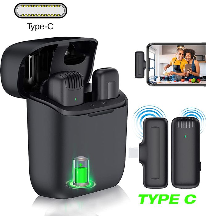 Microphone Lavalier sans fil 2.4GHz Plug & Play avec étui de chargement l'enregistrement vidéo pour Type C - Android pour ordinateur