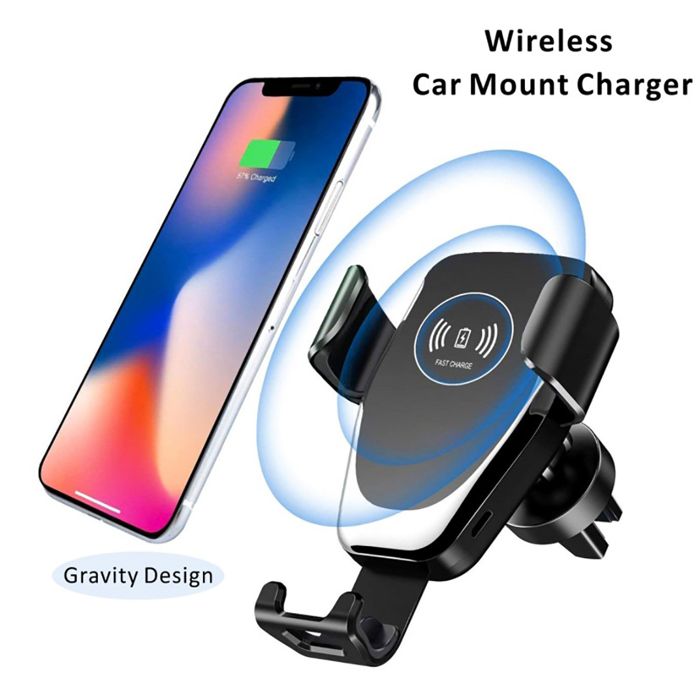 Chargeur sans fil 2en1 - Multi - Support de voiture - 10W - Compatible smartphones - Serrage automatique