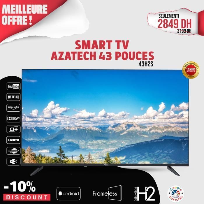 Téléviseur LED - AZATECH - 43H2S - FHD 1080p - Smart TV - Design Frameless
