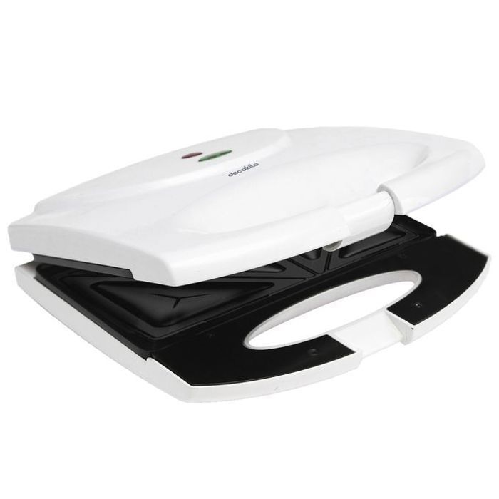 Toaster sandwichs - DECAKILA - 800W - Blanc - 2 tranches - Revêtement antiadhésif