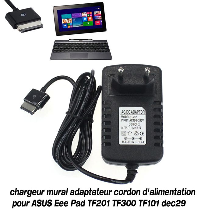 Chargeur mural - ASUS - Eee Pad TF201 TF300 TF101 - 15V 1.2A - 100 cm - Protection contre surcharge