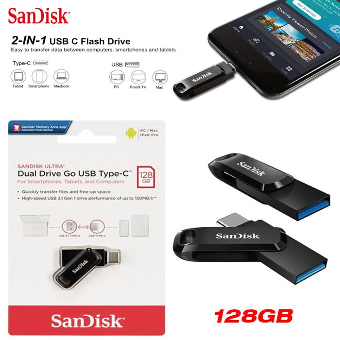 Clé USB - SANDISK - Ultra Dual Drive - 128 Go - USB 3.1 - Type-C et USB traditionnel