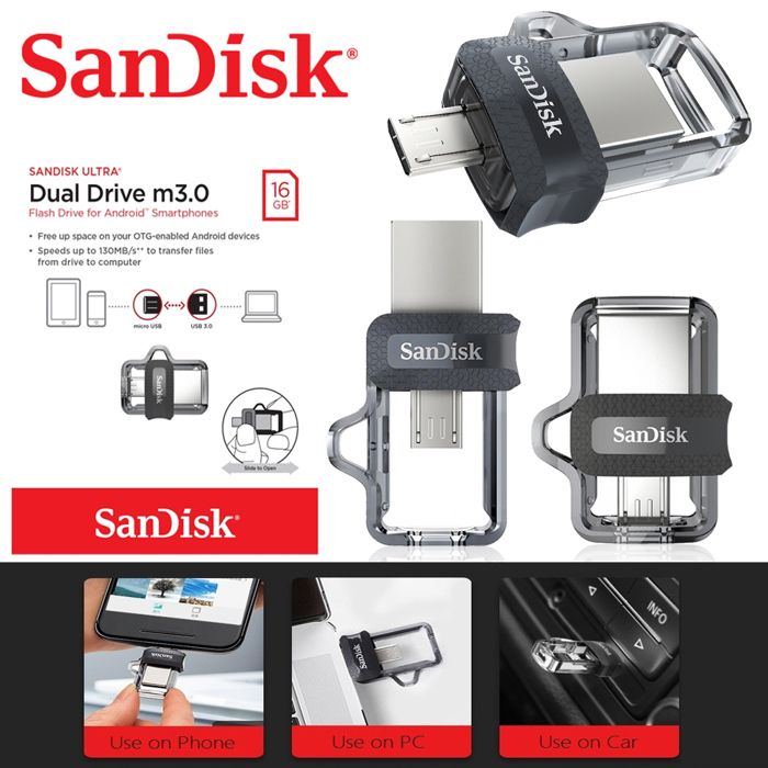 Clé USB - SANDISK - Ultra Dual Drive m3.0 - 16 Go - OTG - Vitesse 150 Mo/s