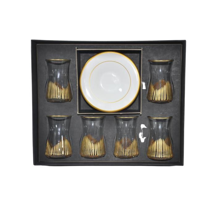 PERA SERVICE A THE 6 VERRE+6 ASSIETTE BLANCHE/OR