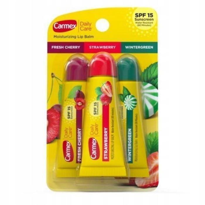 Soin des lèvres - Carmex - Trio Baume à Lèvres - Cerise, Fraise, Gaulthérie - 10g - SPF15