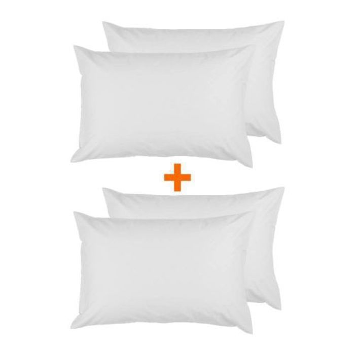 Pack de 4Taies D'oreiller Uni Blanc - 50x70cm - Doux &  Antiallergique