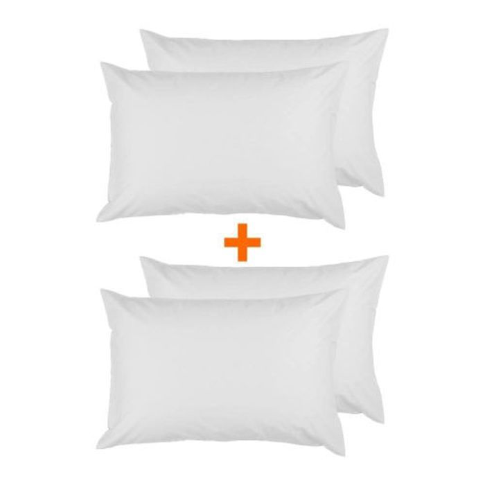 Pack 4 Taies D'oreiller Antiallergique Uni Blanc (50x70cm)- DWIRTY