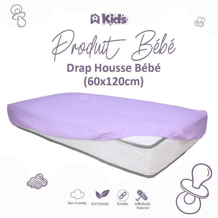 Drap housse bébé uni Violet  - 60x120 cm - Doux & Antiallergique