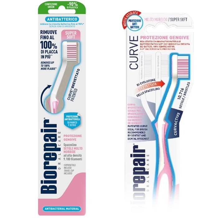 Brosse à dents - Biorepair - Curve - Super Soft - Hypoallergénique - Protection Gencives