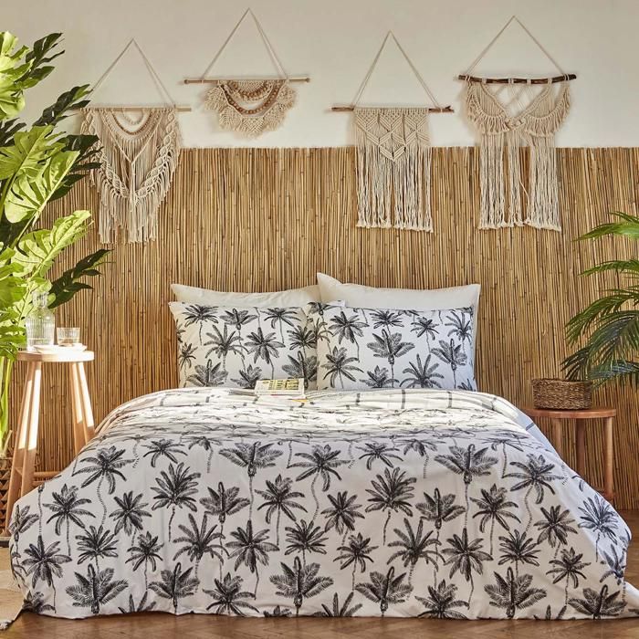 Parure de lit - BELLA MAISON - Palm Noir - 100% coton ranforce - 160 x 220 cm - Certifié OEKO-TEX