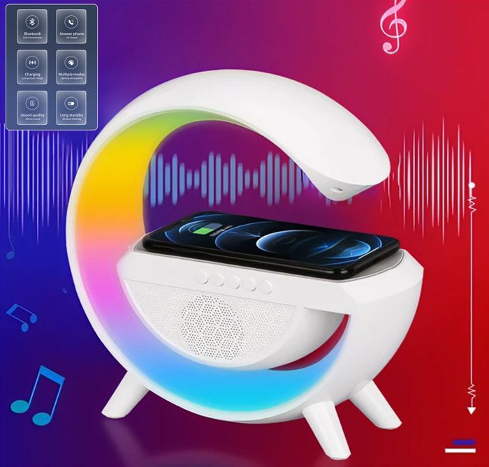 2IN1 ENCEINTE haut-parleur Bluetooth musique et chargeur sans fil lampe pour téléphone intelligente RGB LED de bureau