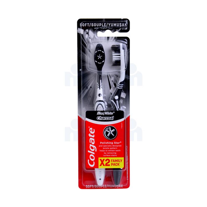 Brosse à dents - COLGATE - Max White Charcoal - Souple - 2 pièces - Élimination des taches