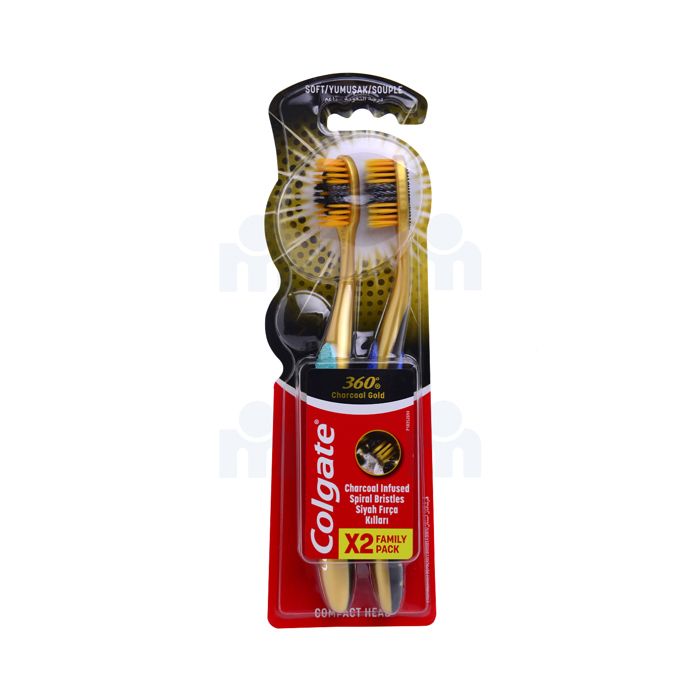 Brosses à dents 360 charcoal gold souple 1+1 gratuit - COLGATE