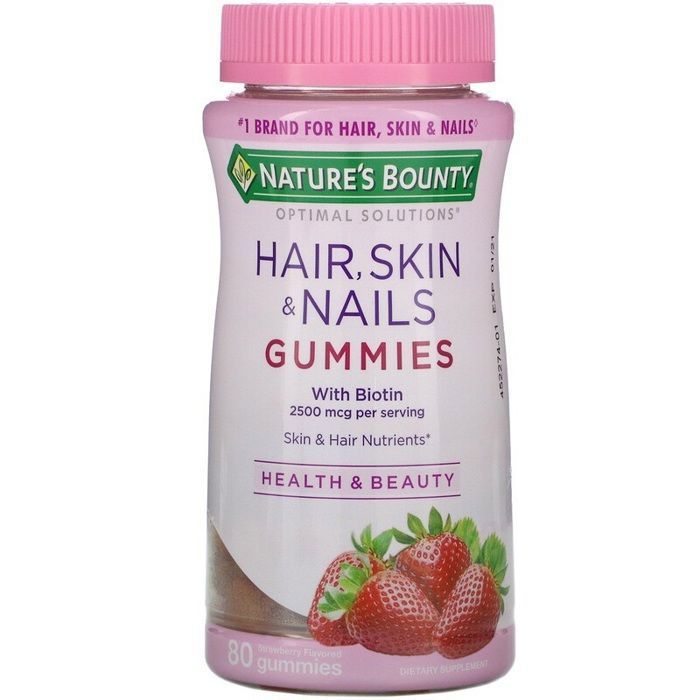 Nature'S Bounty Cheveux Peau Ongles - Hair Skin Nails - Arome Fraise - 80 Gomme