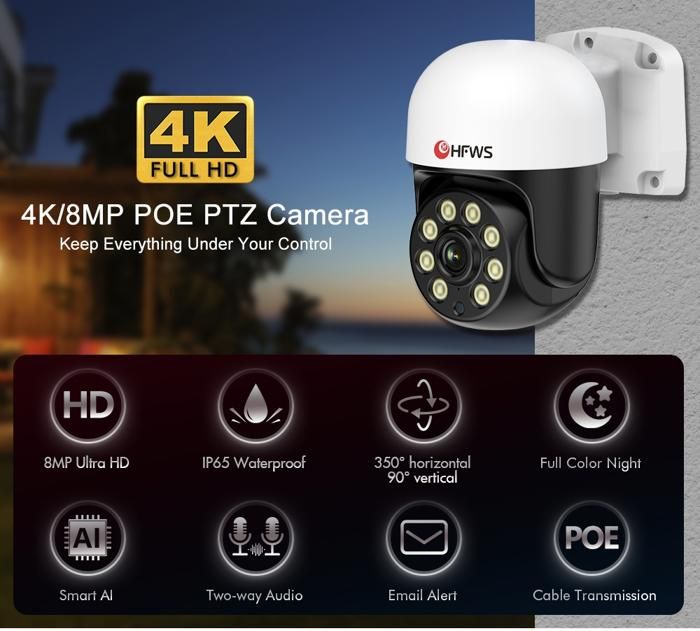 Camera de surveillance IP 8MP Dôme Full HD+ POE 4K ULTRA HD