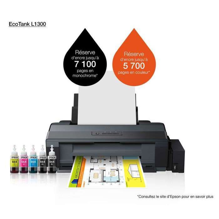 Imprimante A3+ - EPSON - ECOTANK L1300 - Jet d'encre - 30 ppm noir - 17 ppm couleur