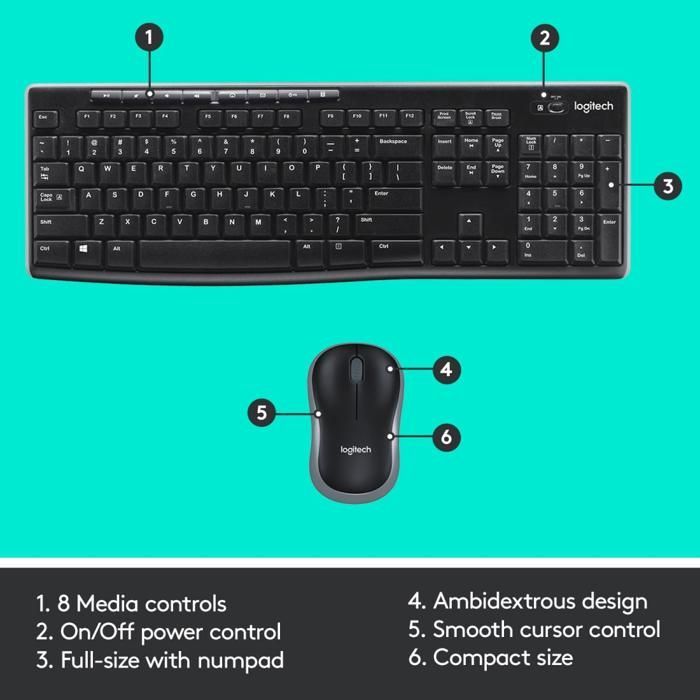 Ensemble Clavier Souris - LOGITECH - MK270 - Sans Fil 2,4 GHz - AZERTY - Compacte et Anti-éclaboussures