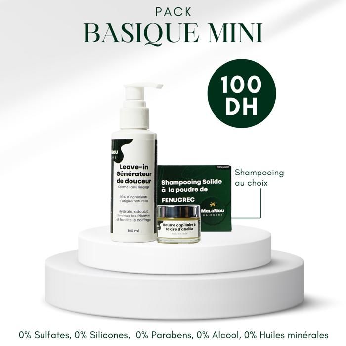 Pack Basique Mini - Shampooing Solide - Leavin Douceur 200ml - Baume Cire d'Abeille - Femme Adulte