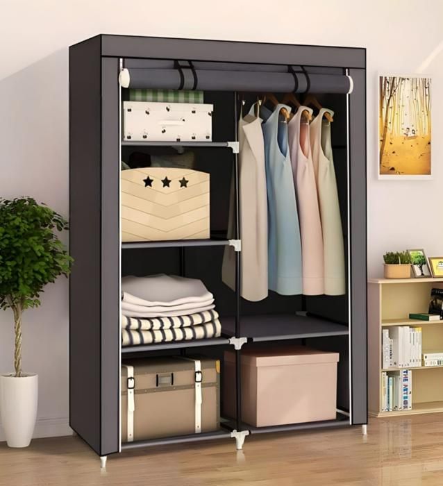 Armoire de Vêtements Portable demontable 2 Porte Gris