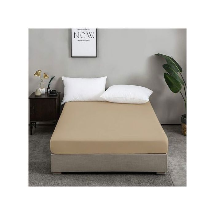 Drap Housse - BEIGE SABLE - 120x200 cm - Antiallergique - Microfibre - Lavable