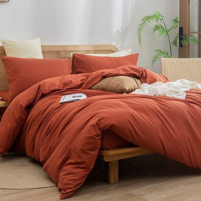 Housse de couette - DWIRTY - Orange Brique - Antiallergique - 220x240cm - 2 taies incluses