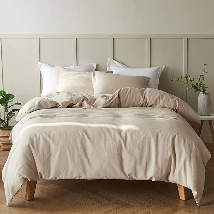Housse de couette - DWIRTY - Beige Sable - Antiallergique - 240x260cm - 2 taies d'oreiller