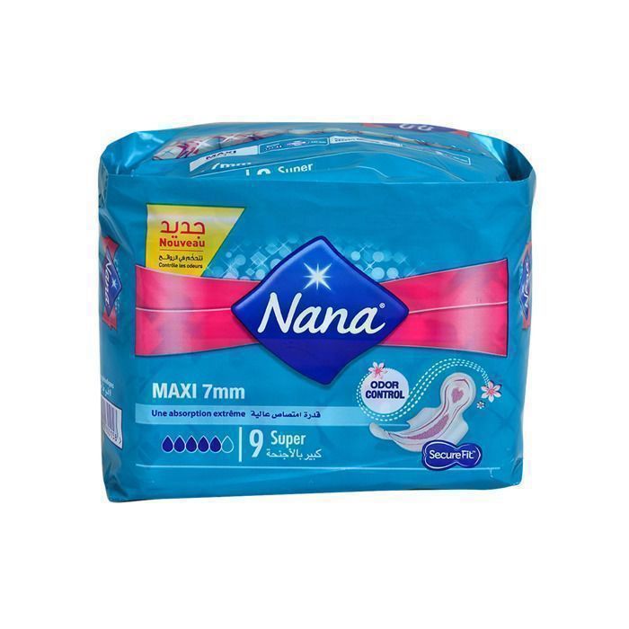 Serviettes hygiéniques - NANA - max super - 9 unités - Absorption rapide - Barrière anti-fuites